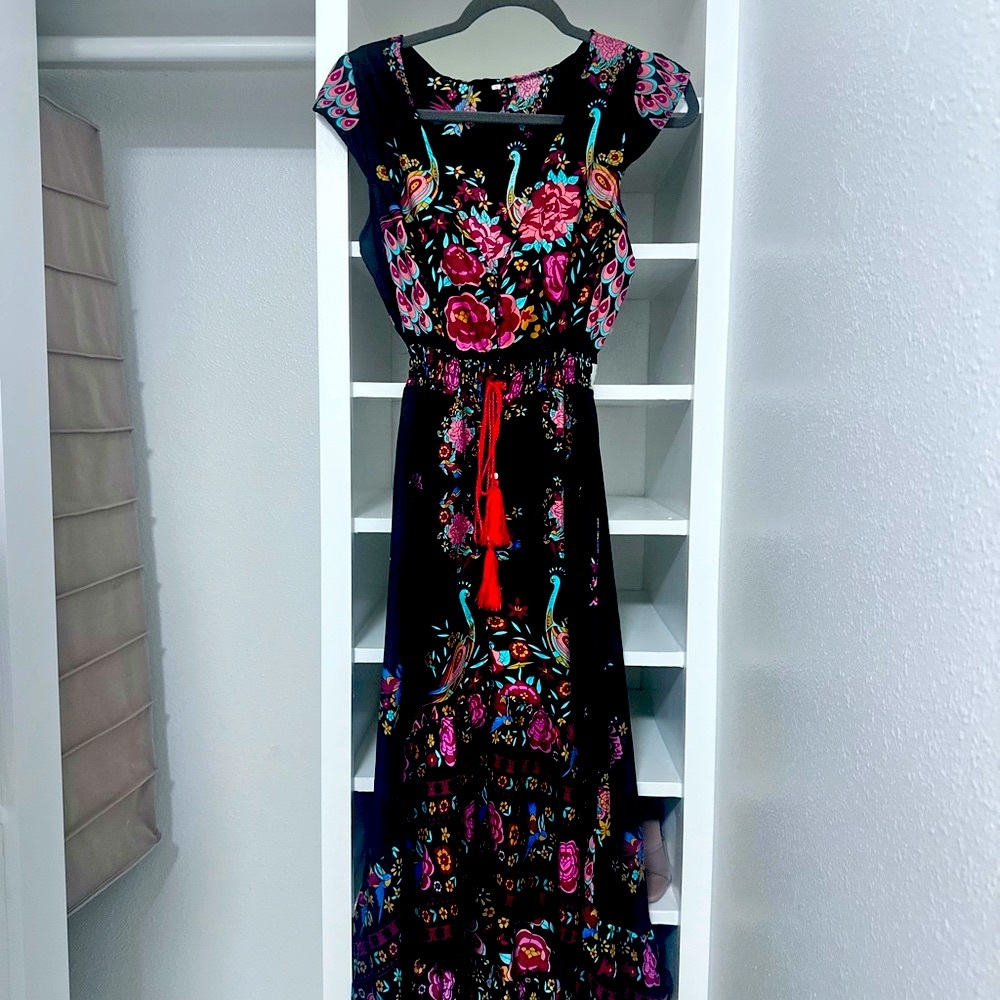 Floral Black Beach Cover Up